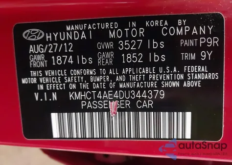 2013 Hyundai Accent Gls from USA, damaged, VIN KMHCT4AE4DU344379